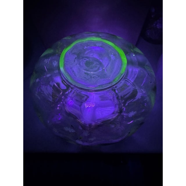Moser Hand-Enameled Bohemian Uranium Art Glass Set: Coupe Stem & Rose Bowl Vase For Sale - Image 12 of 18