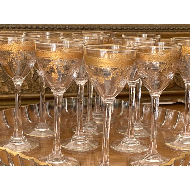 Napoleon III Saint Louis Liqueur Service in Fine Gold-Plated Crystal, Set of 14 For Sale - Image 6 of 8