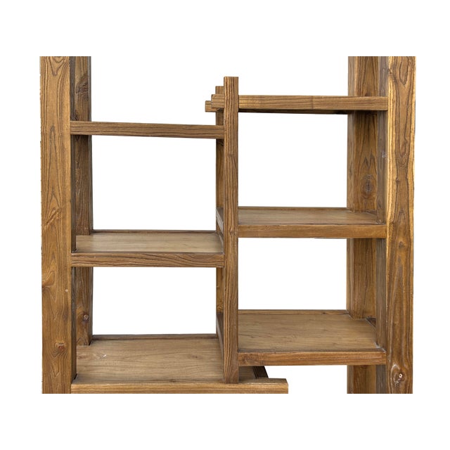 1980s 1980s Rustic Thick Bold Wood Multi-Shelves Display Cabinet Bookcase Room Divider For Sale - Image 5 of 18