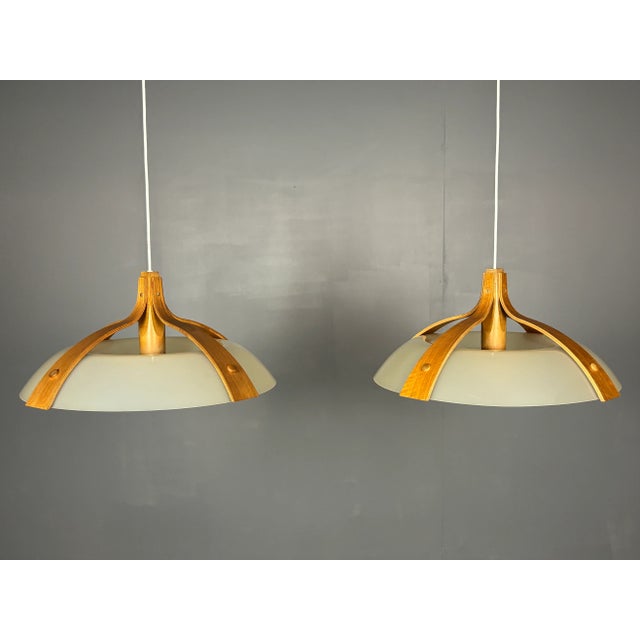 Mid-Century Space Age Layered Walnut Model 328 Pendants from Temde, 1960s, Set of 2 For Sale - Image 10 of 18