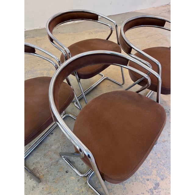 Upholstered Chairs in Chrome with Brown Velour, Set of 4 For Sale - Image 5 of 10