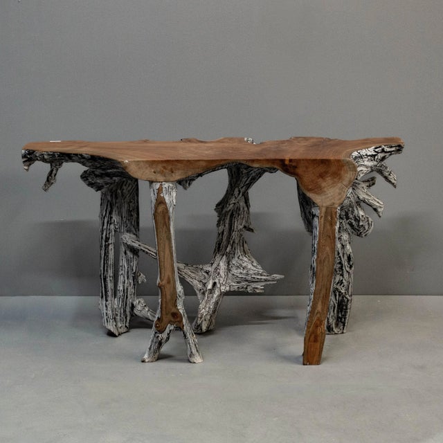 Wood Organic Live Edge Teak Root Console Table With Painted Base For Sale - Image 7 of 13