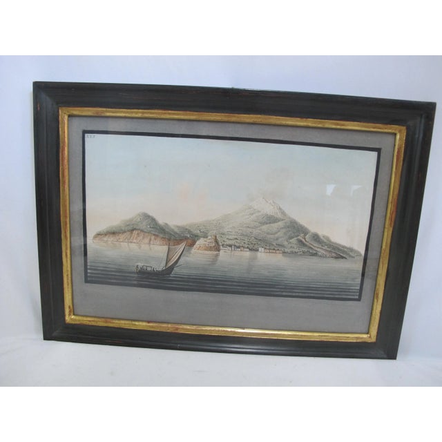 Blue Pietro Fabris Antique Watercolor on Engraving Plate XXX View of Island of Ischia For Sale - Image 8 of 8