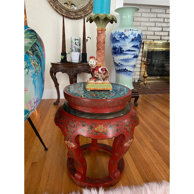 Cloisonné Stool or Plant Stands - Hand Painted, a Pair For Sale In Dallas - Image 6 of 13