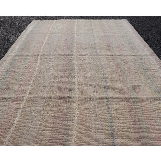 Textile Vintage Turkish Kilim With Soft Pastel Stripes in Sage, Blush, and Sky Blue For Sale - Image 7 of 10