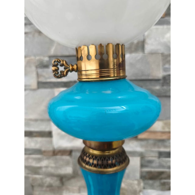 Metal Vintage Napoleon III Style Opaline Glass Lamp, 1960s For Sale - Image 7 of 11