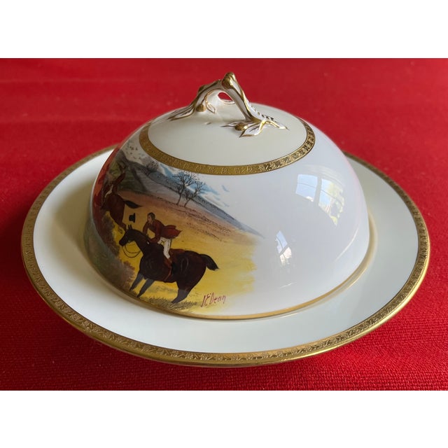 Antique Minton Porcelain Equestrian Covered Dish With Hand Painted Horses and Riders by J. E. Dean For Sale - Image 10 of 13