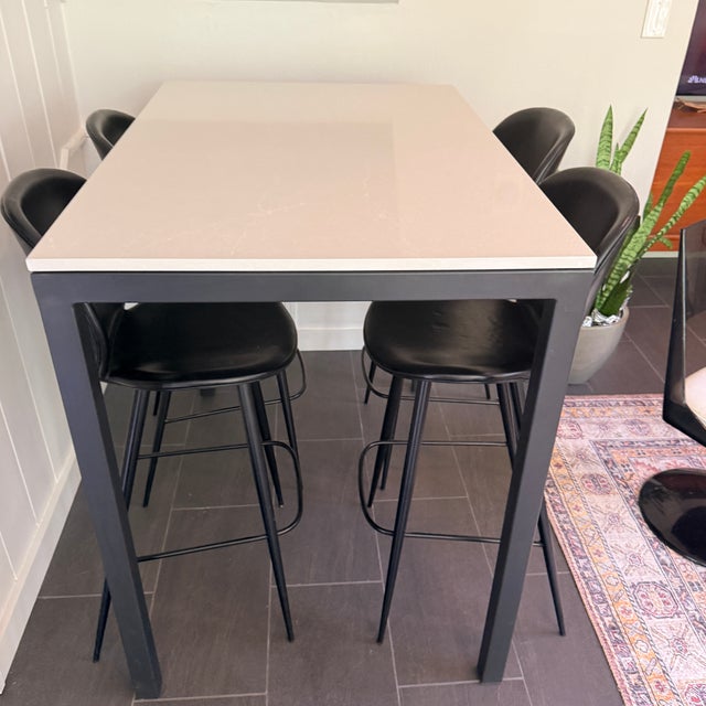 Tall Room & Board Parsons Table With 4 Leather Room & Board Bar Stools For Sale - Image 13 of 13