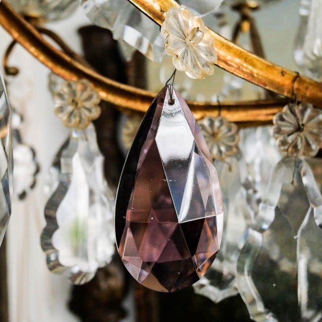 Large Louis XV Style Cage Chandelier with Crystal Pendants and Amethyst Drops, 1950 For Sale - Image 15 of 18