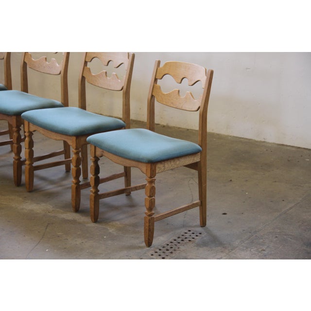 Danish Brutalist Oak Razorblade Dining Chairs attributed to Henning Kjærnulf, 1960s, Set of 6 For Sale - Image 14 of 15