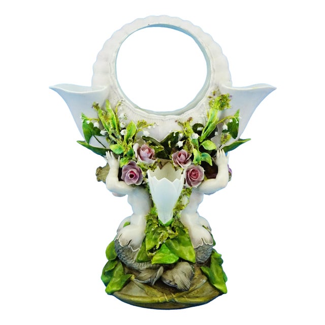 19th Century Porcelain Vase with Barbotine Tritons by Richard Eckert & Co. Volkstedt Rudolstadt, Germany, 1890s For Sale