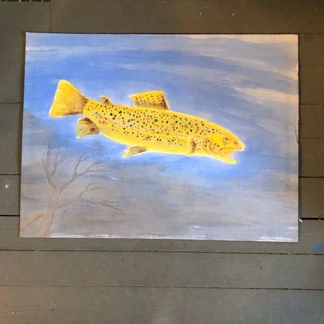 1980s Original Vintage Fish Watercolor 18 X 24 1980’s For Sale - Image 5 of 5