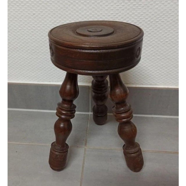 Antique stool. Turned wood: beech and alder. In the taste of Charles Dudouyt. Period: 1950, 1960 & 1970. Vintage For those...