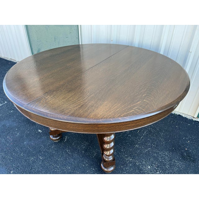 Victorian Antique Victorian Quartersawn Oak Barley Twist Extension Dining Table- Refinished For Sale - Image 3 of 12
