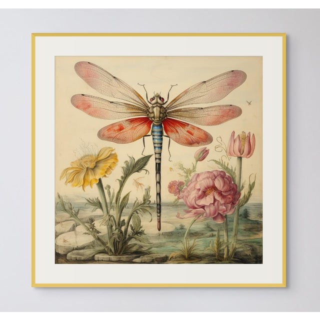 'Dragonfly and Flowers' # 1 - Original Fine Art Print by Diane Grant Studio Editions. *All rights reserved. Chairish...