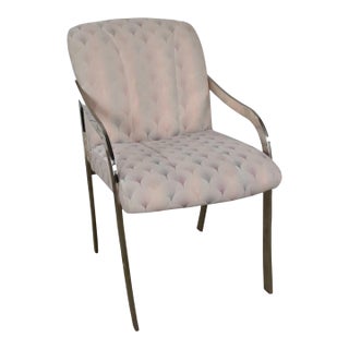 Vintage Art Deco Revival Accent Chair Armchair Chrome and Upholstered For Sale