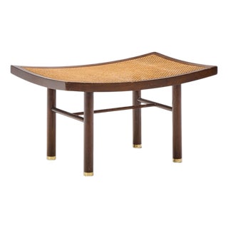 Michael Taylor for Baker Far East Collection Mid Century Cane and Mahogany Stool For Sale