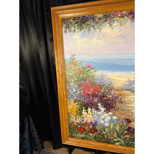 Late 20th Century Late 20th Century Large Mid-Century Style Mediterranean Coastal Terrace Oil Painting - Signed "W. Brittain" For Sale - Image 5 of 10