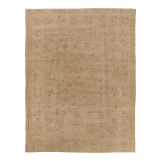 Rug & Kilim’s Oversized Contemporary Aubusson Style Floral Rug in Beige & Pink For Sale