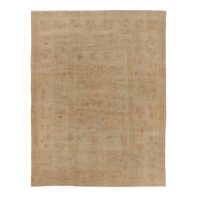 Rug & Kilim’s Oversized Contemporary Aubusson Style Floral Rug in Beige & Pink For Sale