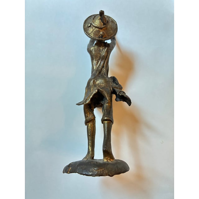 Vintage African Tribal Brass Drummer Sculpture Lost Wax Cast For Sale - Image 4 of 7