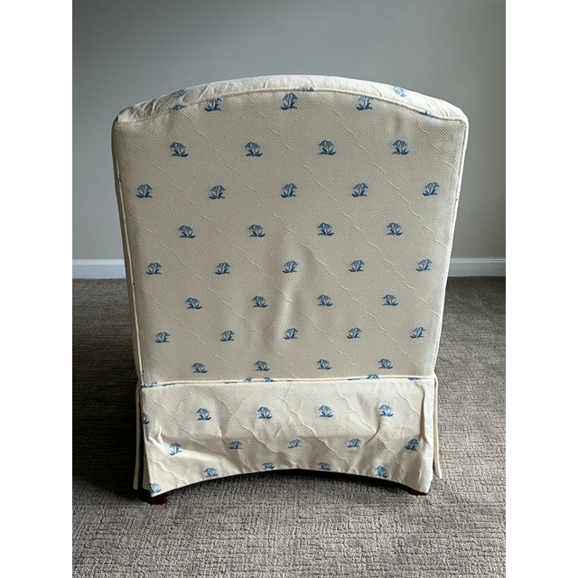 Vintage Baker Milling Road Upholstered Slipper Lounge Chair in Blue & Ivory Fabric For Sale In Charlotte - Image 6 of 9
