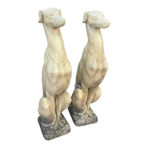 Pair of Cast Stone Seated Greyhound Garden Statues