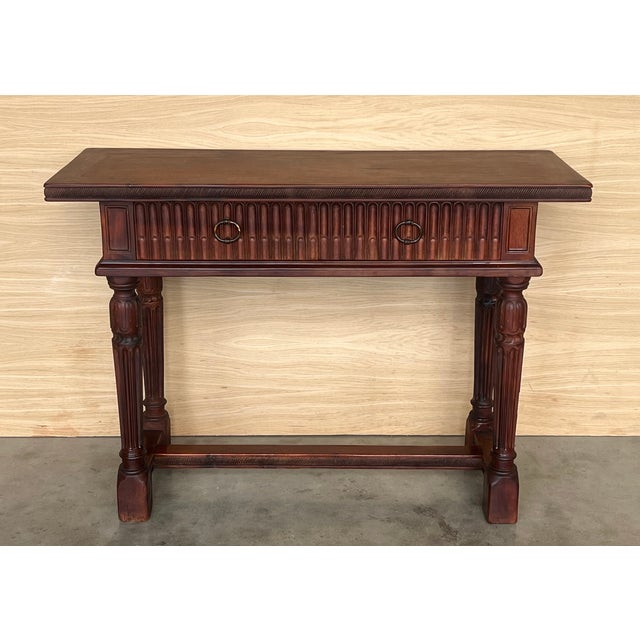 Early 20th Century Catalan Spanish Carved Walnut Console Table with Two Drawers, 1890 For Sale - Image 18 of 18