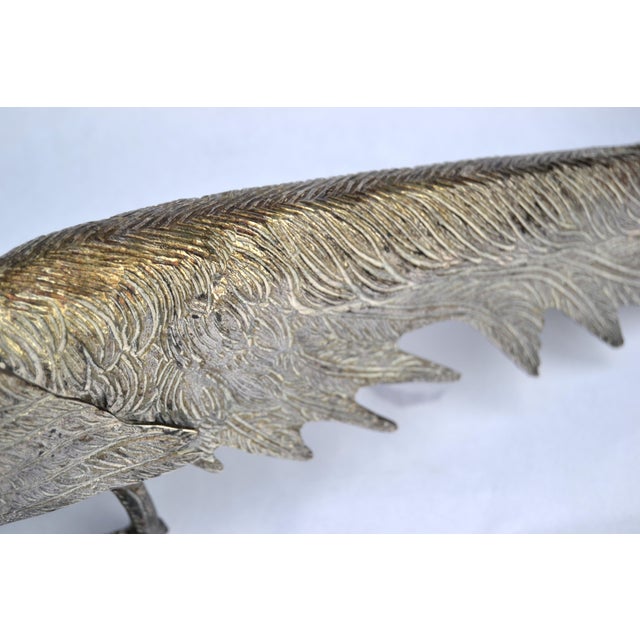 20th Century Silvered Bronze Set 2 Pheasant Animal Sculptures Figurines Italy For Sale - Image 10 of 12