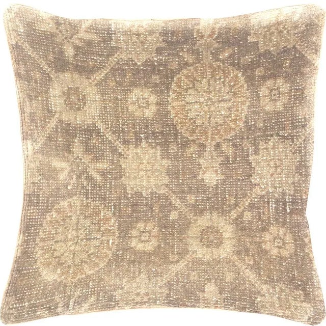 1960s Turkish Oushak Pillow. Hand sewn with fragments of Turkish hand made Oushak wool carpets. Fiber fill. 522231