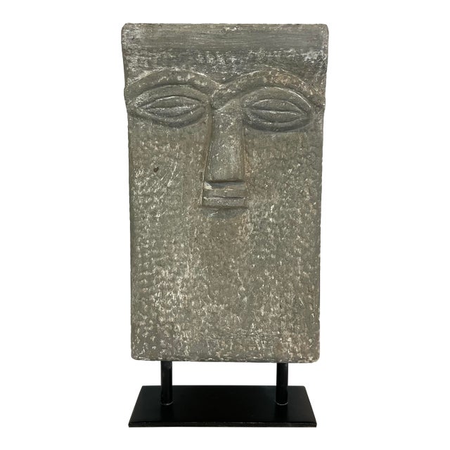Currey & Company Mid-Century Modern Style Large Concrete Mask on Stand Prototype For Sale