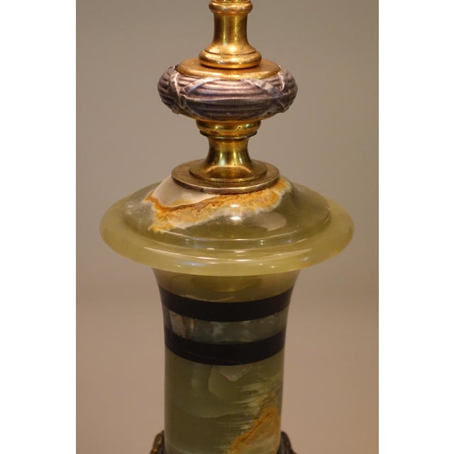 Metal 1920s Elaborate French Empire Neoclassic Green Onyx Black Marble Bronze/Brass Table Lamp For Sale - Image 7 of 12