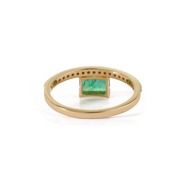 14k Yellow Gold Octagon Cut Floating 1 Carat Emerald Diamond Ring Size 7 For Sale - Image 10 of 18