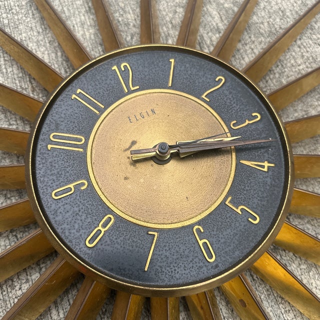 1950s Elgin Starburst/Sunburst Brass Wall Clock For Sale In Atlanta - Image 6 of 8