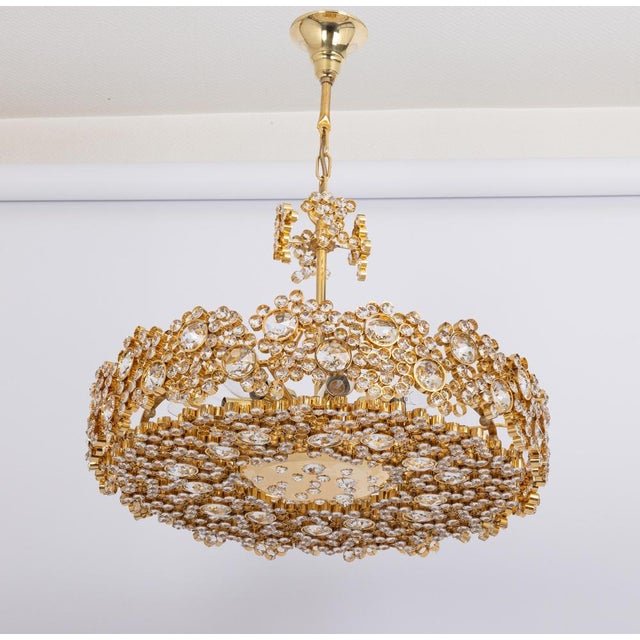 Gilt Brass and Crystal Glass Encrusted Chandeliers from Palwa, Germany, 1970s For Sale - Image 3 of 17
