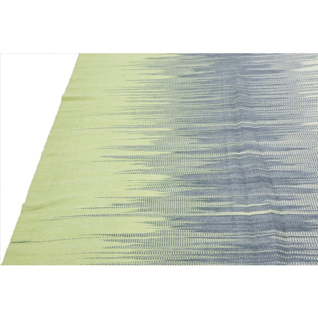 Modern Kilim Green and Gray Abstract Handmade Oversize Wool Rug For Sale - Image 4 of 11
