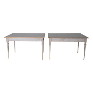 19th Century Pair of Gustavian Style Painted Tables, Repainted in Light Gray For Sale