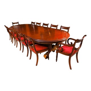 Antique Victorian Mahogany Twin Base Dining Table and Chairs, 1800s, Set of 13 For Sale