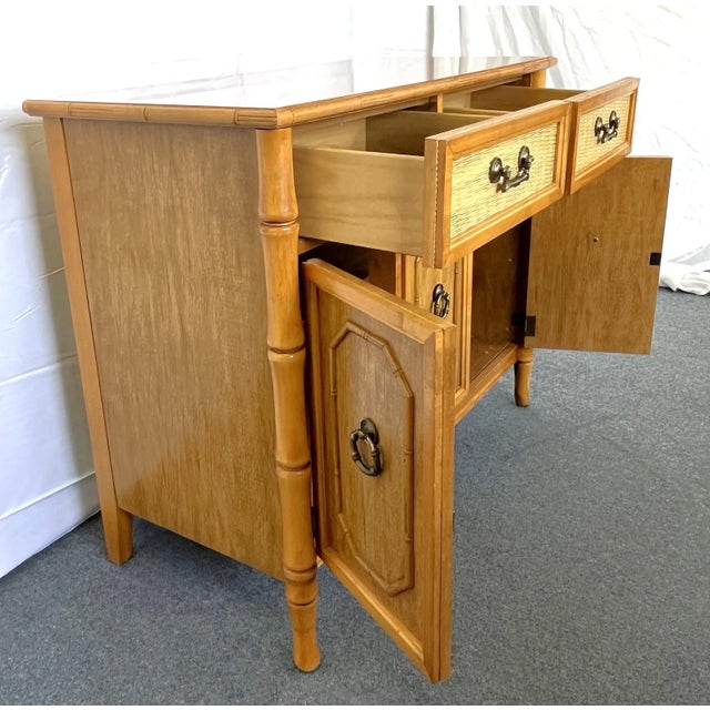 Mid Century Modern Chinoiserie Faux Bamboo Credenza by Broyhill Circa 1960's For Sale In West Palm - Image 6 of 13