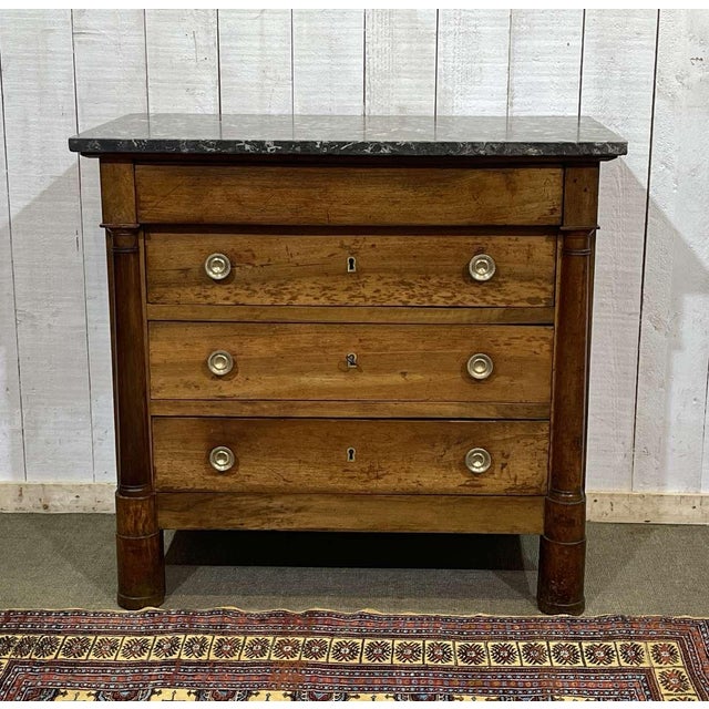 19th Century Empire Walnut Chest of Drawers with a Grey St. Anne Marble Top For Sale - Image 15 of 15