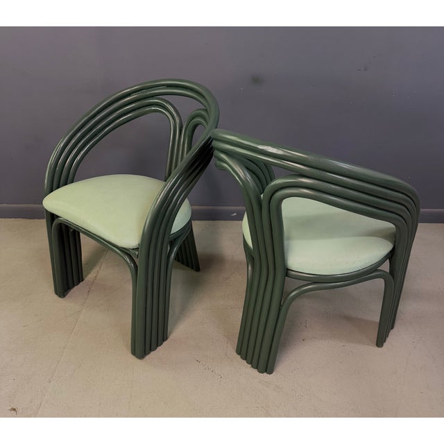 Green Set of 6 Postmodern Green Bent Rattan Dining Chair in the Style of Axel Enthoven For Sale - Image 8 of 13