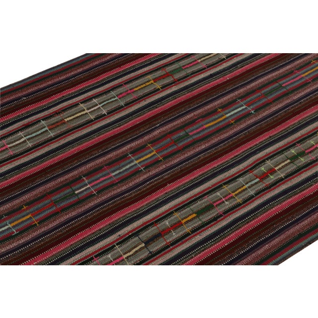 Rug & Kilim 1950s Vintage Chaput Kilim Rug in Multicolor Striped Pattern, Polychromatic For Sale - Image 4 of 8
