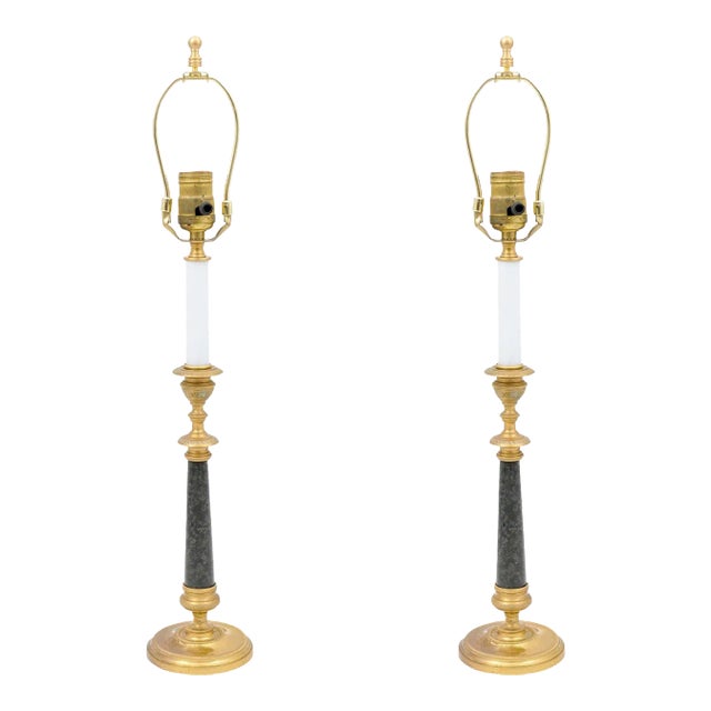 Pair of Early 20th Century French Empire Serpentine Candlestick Lamps For Sale