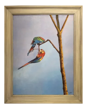 Cualchi - Lovely Birds (Two Scarlet Macaws) Oil on Canvas