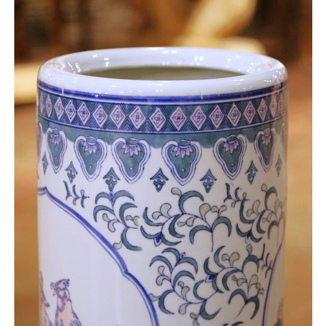 Ceramic Late 20th Century Chinese Blue and White Porcelain Umbrella Stand For Sale - Image 7 of 11