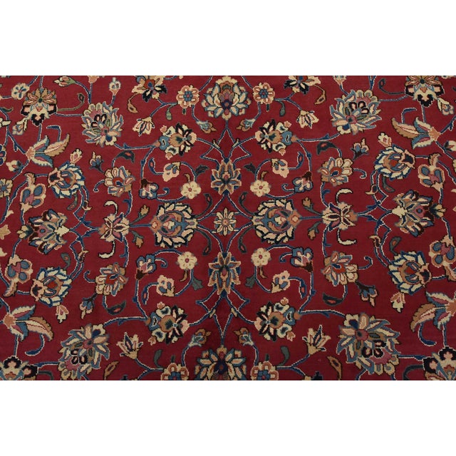 Mashad Rug 9’11” X 13’1” Red Wool Vintage Traditional Hand-Knotted Carpet For Sale In Philadelphia - Image 6 of 15