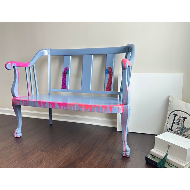 1930s One of a Kind Hand Painted Contemporary Accent Loveseat For Sale - Image 15 of 17