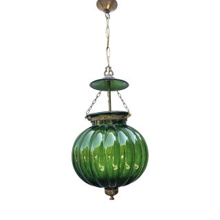 Art Deco Chandelier in Glass and Brass in Green, 1920s For Sale