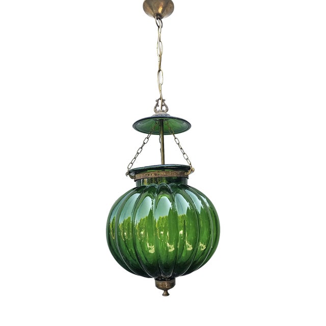 Art Deco Chandelier in Glass and Brass in Green, 1920s For Sale