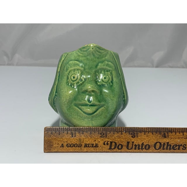 Antique Glazed Stoneware Face Creamer: Green Ceramic Girl For Sale - Image 10 of 10